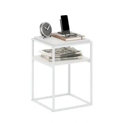 Image of Furinno Moretti Modern Lifestyle Stackable Shelf, 2 Tier, Solid White/White