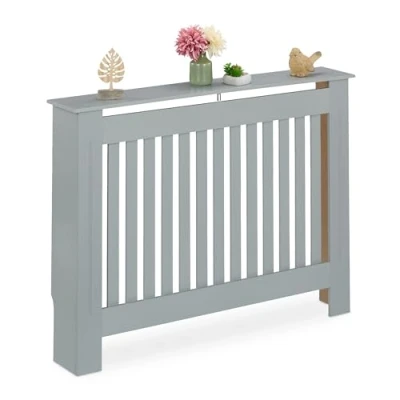 Image of Radiator Cover, Cottage Style, hwd: 83 x 112 19 cm, Heating Surround Shelf, mdf, Cladding, Hideaway, Grey Relaxdays