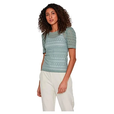 Image of Vila Women&#039;s Vichikka Puff O Neck S/S Top Noos T Shirt, Green Milieu, XXL