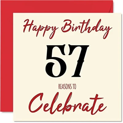 Image of Fun 57th Birthday Cards for Men Woman Reasons To Happy Card Dad Mum Grandad Nanny Grandma Uncle Auntie Cousin Friend, 145mm x Greeting Cards,