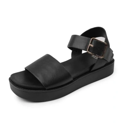 Image of Fashion Thirsty Womens Ladies Flatform Strappy Sandals Travel Summer Holiday Beach Flip Flops Buckle Ankle Strap Shoe Wide Fit Sandal Comfortable Casual Extra Fitting Shoes