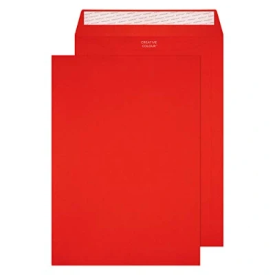 Image of Blake Creative Colour C4 229 x 324 mm 120 gsm Peel &amp; Seal Pocket Envelopes (406P) Pillar Box Red Pack of 250