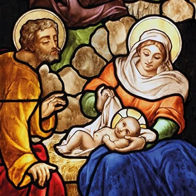 Image of Museums &amp; Galleries Charity Christmas Cards The Nativity Stained Glass Eco Friendly and Recyclable Pack of 8