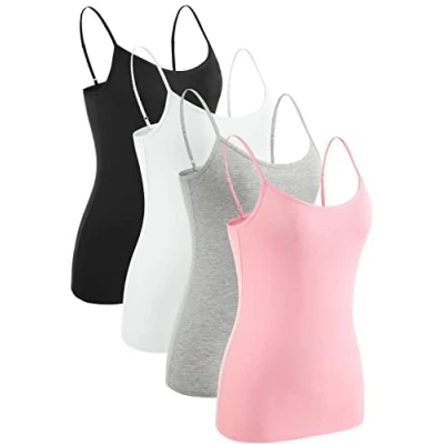 Image of Ymmchy Women Camisoles Adjustable Spaghetti Strap Tank Tops Basic Undershirt 4 Pack Black/Gray/White/Pink L