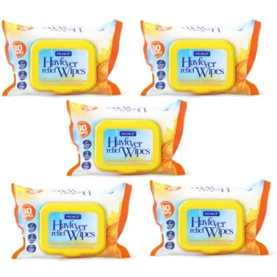 Image of 30 x Hayfever &amp; Allergy Relief Wipes for Hand Face Traps Pollen Dust Dirt Pet Wet Hay Fever (150 (5 Packet))