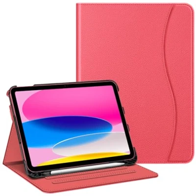 Image of FINTIE Case Compatible with iPad 10th Generation (2022) 10.9 Inch, Multi Angle Viewing Protective Stand Cover Pencil Holder &amp; Pocket, Auto Sleep/Wake, Pink