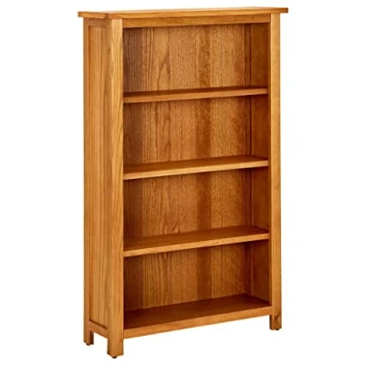 Image of vidaXL 4 Tier Solid Oak Wood Bookcase Freestanding Brown Wooden Bookshelf with Natural Finish Rustic Farmhouse Style for Living Room or Office 70x22x110 cm