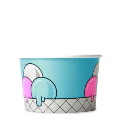 Image of Sephra Disposable Ice Cream Cup/Tubs (Blue Bubble Pattern, 8oz, Pack of 50)