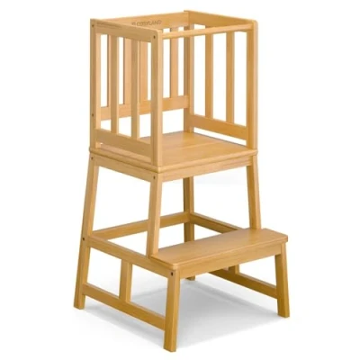 Image of COSYLAND toddler Kitchen Step Stool Tower Nursery for Kids Toddlers Children,Standing Counter, Mothers&#039; Helper Learning Stool,Made of Natural Solid Bamboo