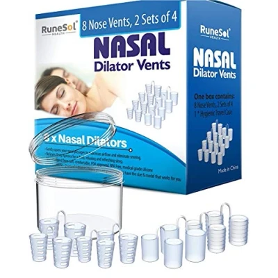 Image of Runesol Snoring Relief Nasal Dilator, 8 x Pack Clear Dilators, Aids for Men and Women, Sleep Nose Vents, Anti Devices, Stop Aid Sleeping, Snore Stopper, Congestion