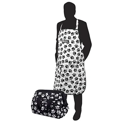 Image of Wahl Dog Grooming Kit Bag and Apron Set, Waterproof Professional Groom for Storing Tools, Shoulder Organizer Bag, Groomers Aprons, Heavy Duty, Paw Print Design