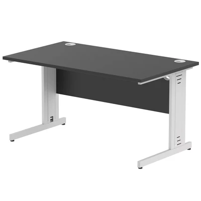Image of Impulse 1400x800mm Straight Desk Black Top Silver Cable Managed Leg