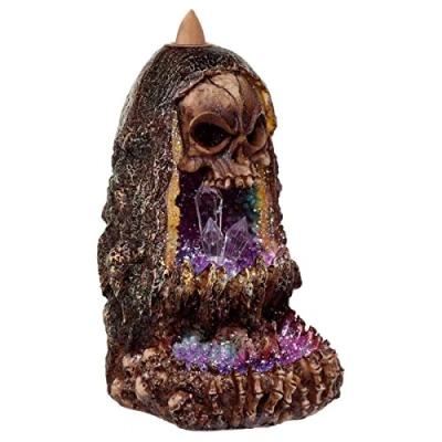Image of Puckator Skull Crystal Cave LED Backflow Incense Burner Home Zen Meditation Decor Accessories Waterfall Cone Spiritual Feng Shui Gothic Goth Relaxation Gifts Gift Desk Ornaments