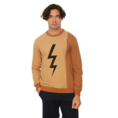 Image of Trendyol Man Oversize Basic Crew neck Woven Sweatshirt Beige