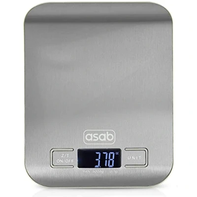 Image of ASAB Digital Kitchen Scale LCD Display Multifunction 1g Accuracy Portable Stainless Steel Weighing Food Baking Cooking Easy Clean and Store Tare Function 5kg/11lb