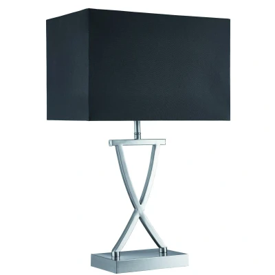 Image of Club 1 Light Table Lamp Satin Silver with Black Shade, E14