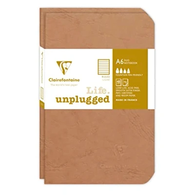 Image of Clairefontaine 734176C Age Bag DUO set of 2 stitched notebooks 9x14cm 96p lined tobacco