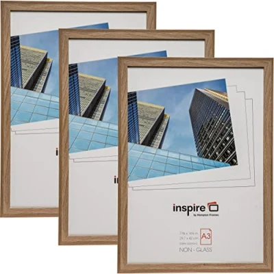Image of Hampton Frames SORBONNE A3 (30x42cm) Oak Effect Picture Poster Photo Frame Acrylic (Non Glass) Front SORA3NG 3 Pack