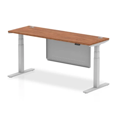 Image of Air 1800x600 Height Adjustable Desk Walnut CP Silver Leg Modesty Panel
