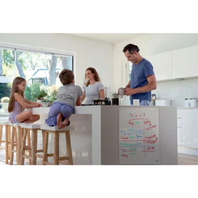 Image of Nobo Transparent Acrylic Mini Desktop or Wall Mounted Whiteboard, Portable, Dry Erase, Frameless, 600 x 450 mm, Includes Marker Pen And Mounting Pads, Clear, 1915618