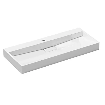 Image of Durovin Bathrooms Luxurious Cast Stone Resin Bathroom Basin Wall Hung Or Countertop Sink One Tap Hole Concealed Waste 1000 x 460mm (WXD)