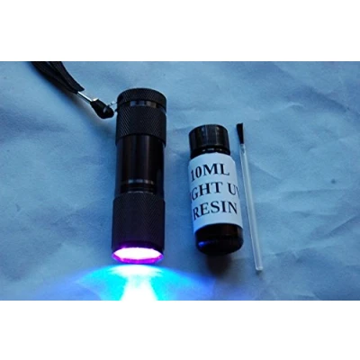 Image of 10ML FLY TYING CRYSTAL CLEAR UV RESIN, GLUE LIGHT + 9 LED TORCH FOR CURING
