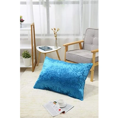 Image of iStyle Mode Set of 2 60cm x 80cm Premium Crushed Velvet Cushion Cover with Filled Hollow Fiber Piped Edges For Bedroom Sofa Living Room (Pack 2) (Teal)