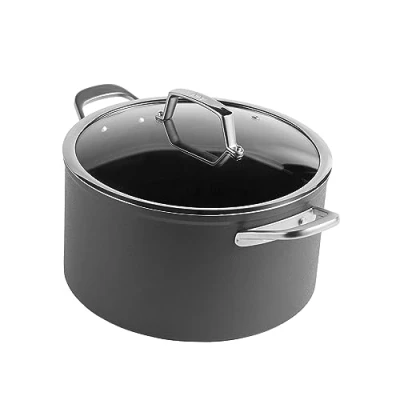 Image of Ninja ZEROSTICK Premium Cookware 26cm Stock Pot with Glass Lid, Long Lasting, Non Stick, Hard Anodised Aluminium, Induction Compatible, Oven Safe to 260C, Grey, C30426UK