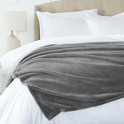 Image of Amazon Basics Throw Blanket, Not Heated, Made of Soft Velvet Plush, Grey, 168 x 229 cm