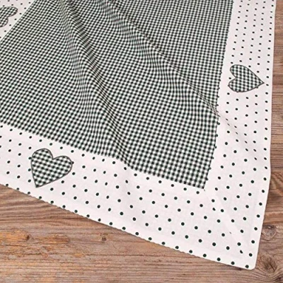 Image of matches21 Table Cloth Linen Country House Premium LISE Checked Border Polka Dot &amp; Hearts 70 x cm Green