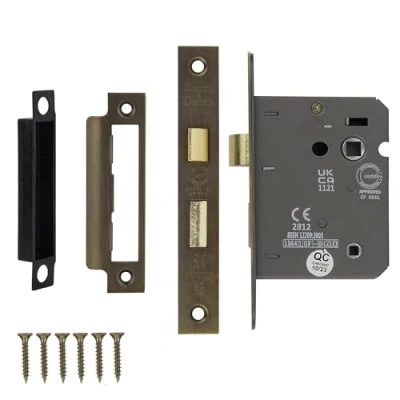 Image of Decoranddecor Bathroom Mortice Lock 3inch / 76mm Antique Brass Fire Rated UKCA &amp; CE Approved