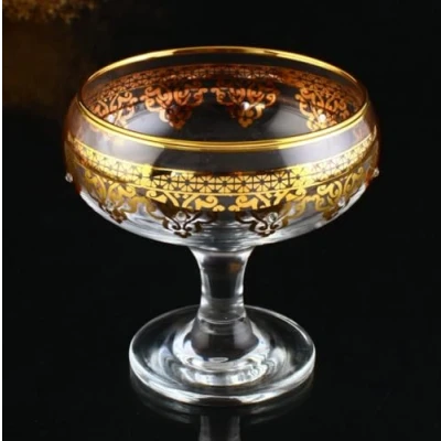 Image of ABKAKRISTAL 6 Piece Gold Decorated Glass Dessert Set for Sundae &amp; Ice Cream Cup 270ML Vintage Style