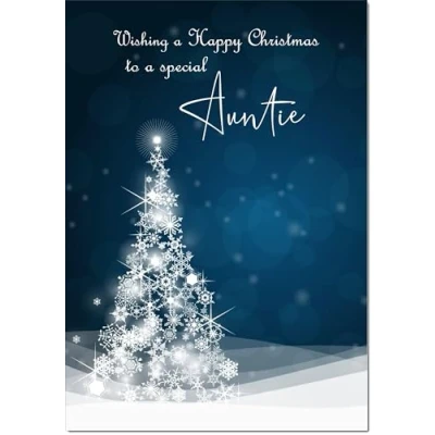 Image of doodlecards Auntie Christmas Card Blue Contemporary Tree Medium Size for with Plain Envelope