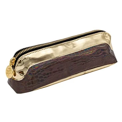 Image of Pukka Pad, Wild Pencil Case Faux Animal Print Zipper Pouch with Sturdy Gold Coloured Base for Pens, Penciles, and Other Stationery Supplies Crocodile