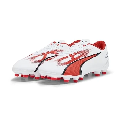 Image of PUMA Men&#039;s Ultra Play Fg/Ag Soccer Shoe, White Black Fire Orchid, 11 UK