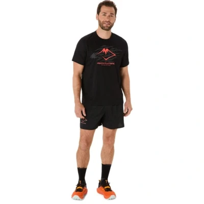Image of Asics Fujitrail LOGO TOP Print Tshirt, Men&#039;s, Size: Small, Performance black/carbon/coral reef