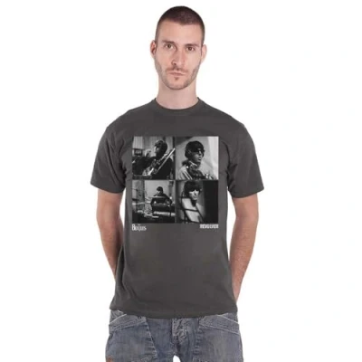 Image of The Beatles T Shirt Revolver Studio Shots Band Logo Official Mens Charcoal Grey L
