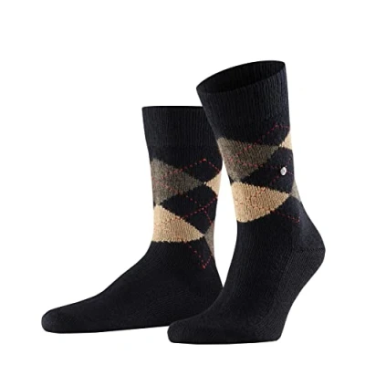 Image of Mens 1 Pair Burlington Preston Extra Soft Feeling Argyle Socks Black / Brown 40 46