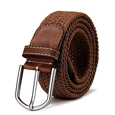 Image of DonDon Braided stretch belt elastic for women and men length 39 to 51 inch 100 cm 130 light brown