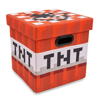 Image of Minecraft TNT Block Fabric Storage Bin Cube Organizer with Lid 13 Inches