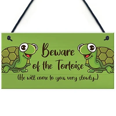 Image of RED OCEAN Beware Of The Tortoise Sign Hanging Wall Plaque Funny Pet Gift Turtle