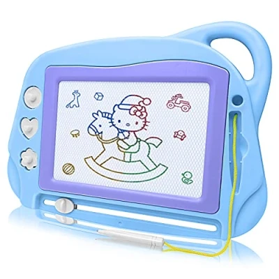 Image of AiTuiTui Magnetic Drawing Doodle Board for Kids, Travel Size Colorful Writing Tablet Mini Erasable Etch Sketching Pad Educational Toys Toddlers 1 2 3 4 Blue