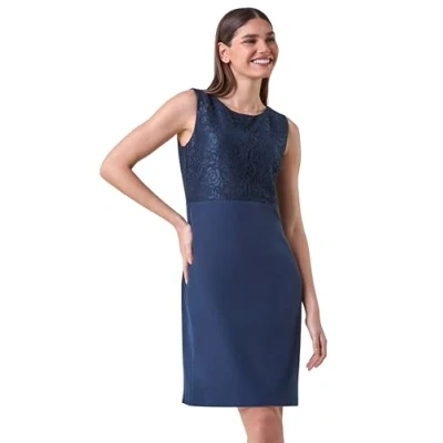 Image of Roman Womens Lace Bodice Shift Dress Blue Size 10 UK