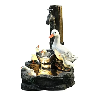 Image of Animal Garden Statue Duck Pressure Water Solar Powered, Cascading Freestanding Resin with Led Lights Feature Fountain Decoration (Without light)