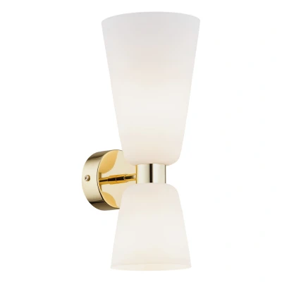 Image of Reno Up &amp; Down Wall Lamp Opal Matt, Brass Steel