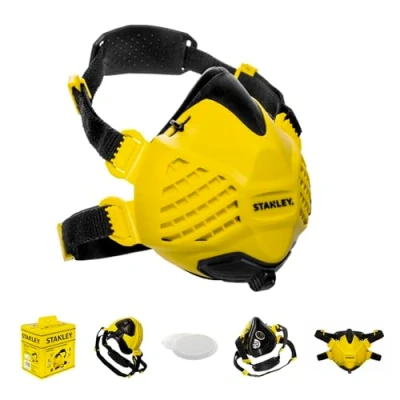 Image of Stanley P3 dust Mask, Reusable Respirator mask with Face Fit Check Technology &amp; Maximum 99.99% Fitted Filters. masks for building work, fine dust, sanding S/M