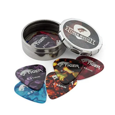 Image of Guitar Picks with Storage Tin 12 Medium Plectrums TIGER GAC14