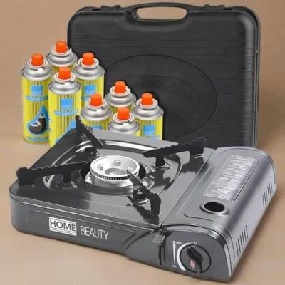 Image of Home Beauty 8 Gas Cartridge 1 Stove Burner, Camping Stove, 2500 watt Capacity, Compact Outdoor Cooker, Includes Carry Case For Easy Transport, Black