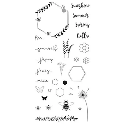 Image of Rayher 50240000 Set of 28 Clear Silicone Stamps for Card Making and Crafting, Assorted Flower, Bee, Butterfly, Summer Designs, 97 x 205 mm