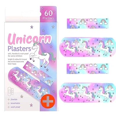 Image of Kids PLASTERS 60 Pack Unicorn Rainbow Fun for Children 2 Sizes